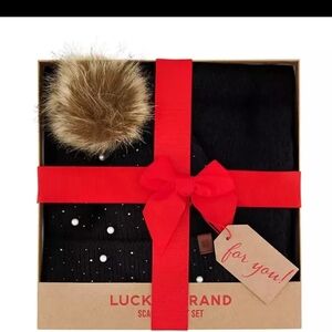 Lucky Brand Black Scarf and Hat Set with Pearls